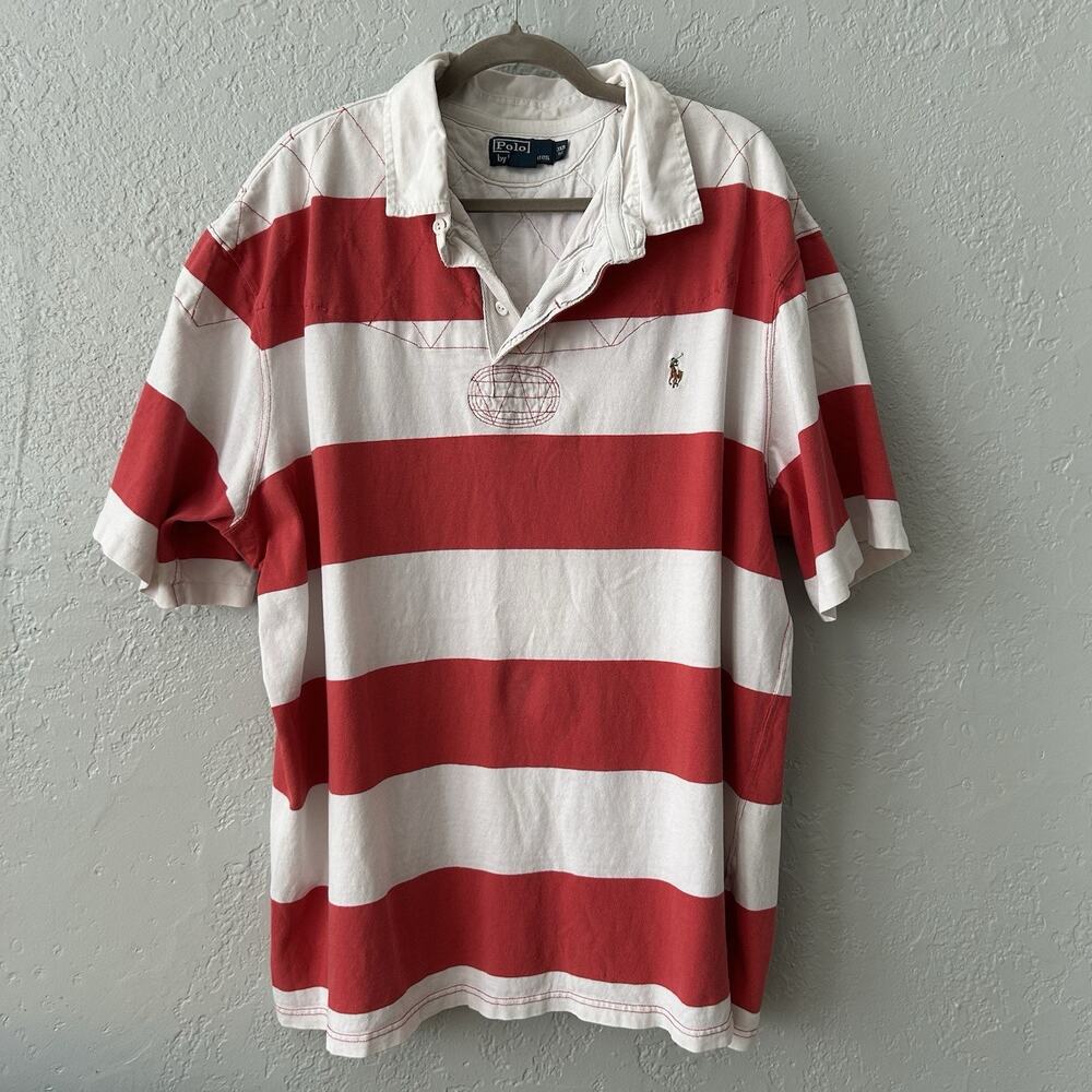 Polo Ralph Lauren Rugby Shirt 3XB Big Flesh Pony Red White Stripe Cotton Rugby